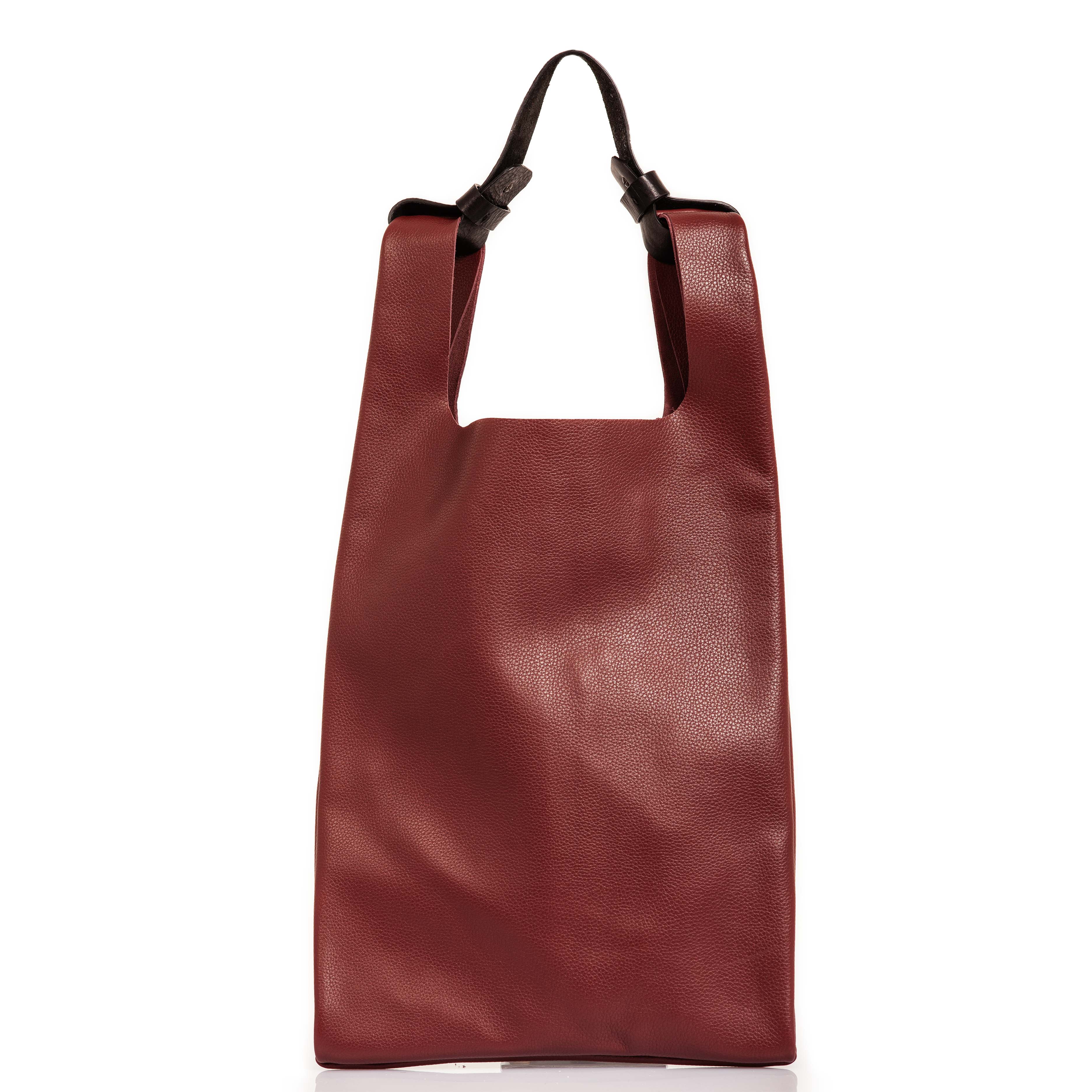 Leather Striped Grocery Bag in red striped – natthakur