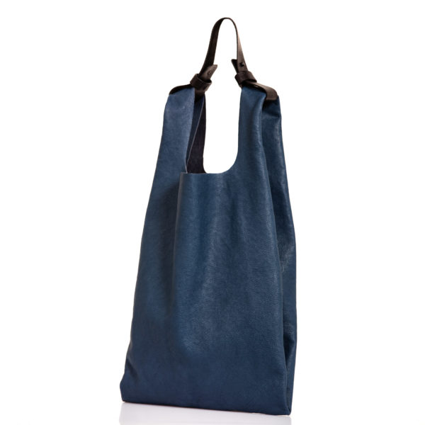 Shopping bag in pelle blu