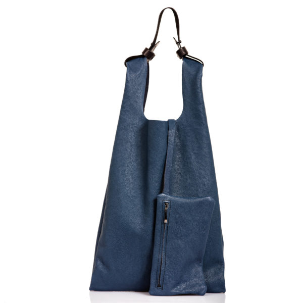 Shopping bag in pelle blu