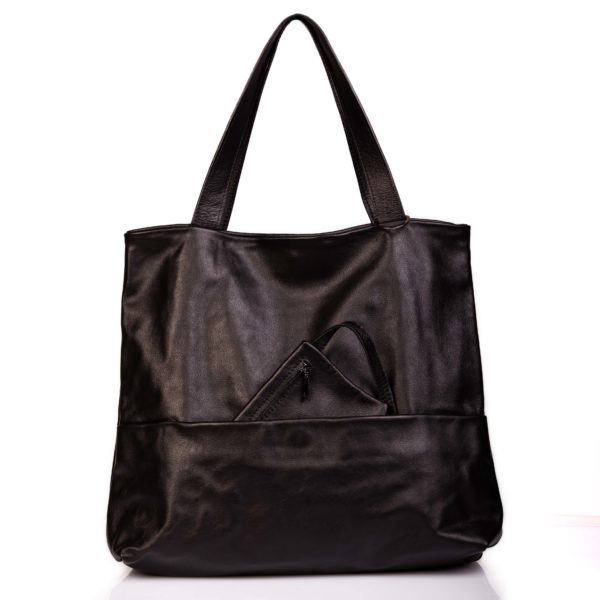 Maxi Einkaufstasche aus schwarzem Leder – Cinzia Rossi