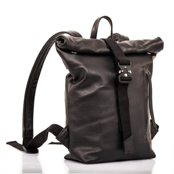 Small black leather roll top backpack - Cinzia Rossi