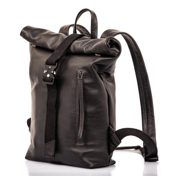 Small black leather roll top backpack - Cinzia Rossi