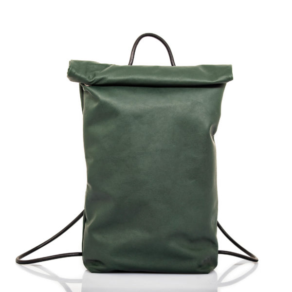 Roll top backpack in green leather – Cinzia Rossi