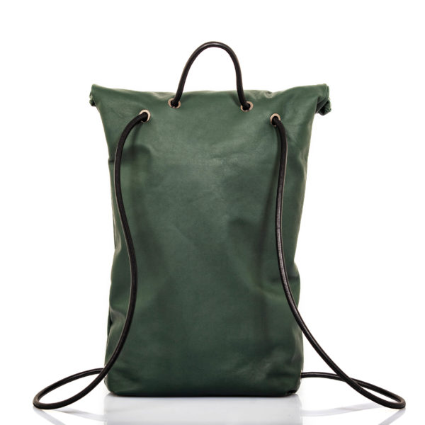 Roll top backpack in green leather – Cinzia Rossi