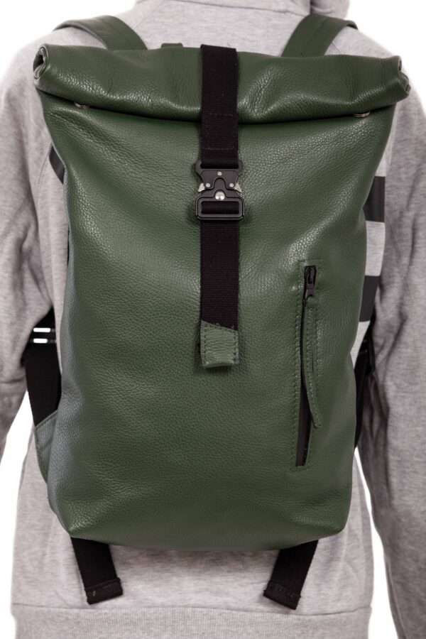 Green  leather roll-top backpack - Cinzia Rossi