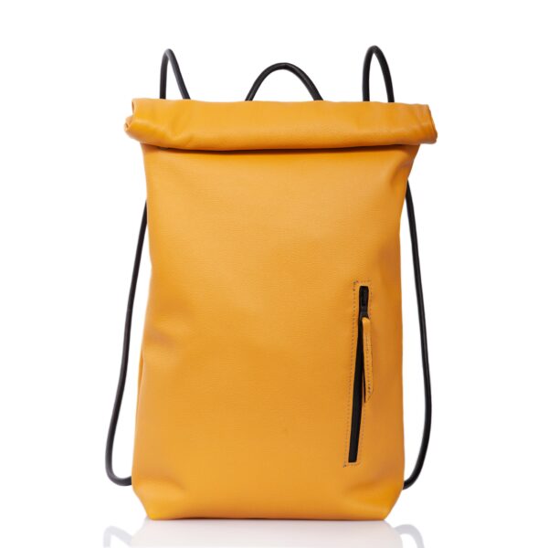 Yellow ocher leather roll-top backpack - Cinzia Rossi