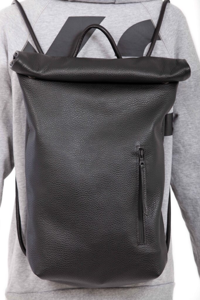 Cinzia Rossi - Black leather roll-top backpack