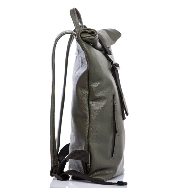 Green leather roll-top backpack - Cinzia Rossi