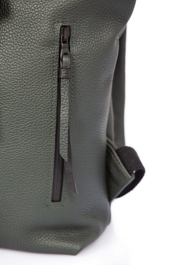 Small roll-top backpack in green leather - Cinzia Rossi