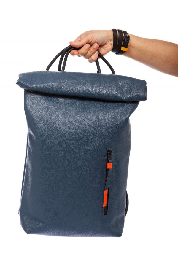 Denim blue leather roll-top backpack - Cinzia Rossi