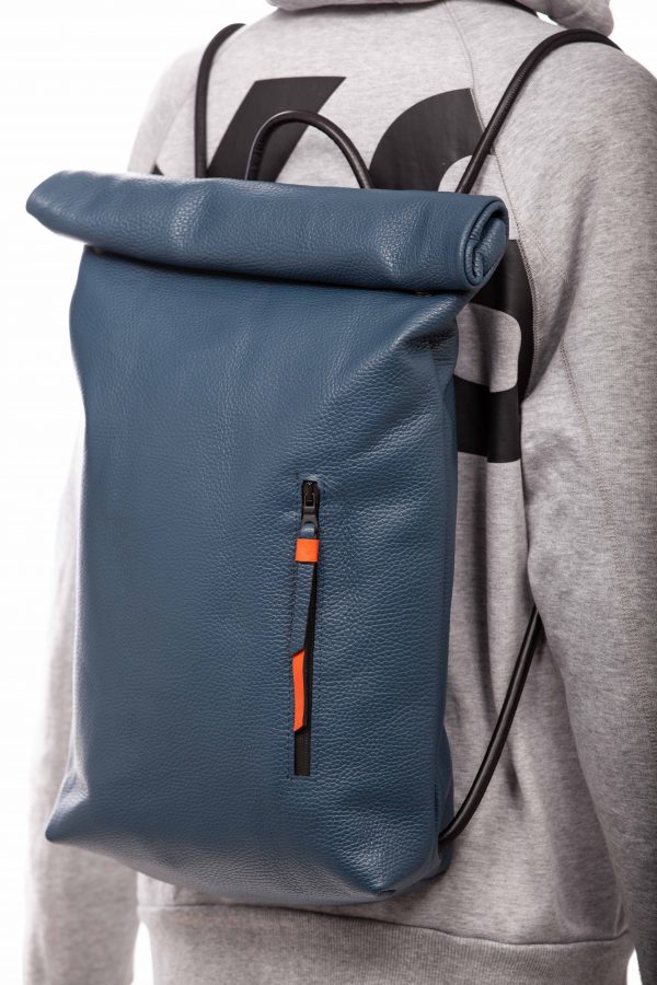 Denim blue leather roll-top backpack - Cinzia Rossi
